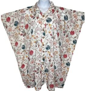 Gypsie Blu Womens White Floral Kaftan Tunic XXL Festival Boho Kimono Sleeve
